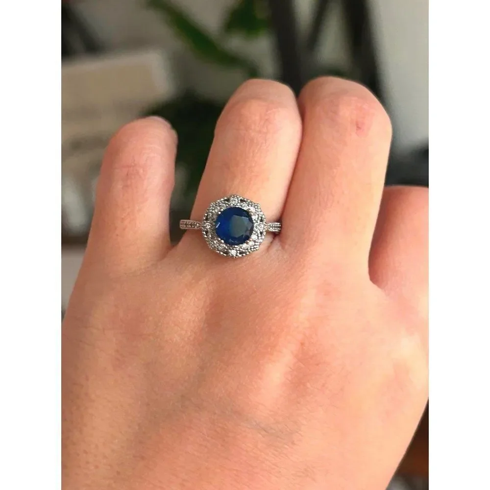 Sterling Silver 925 Retro Vibe Sapphire Ring‎